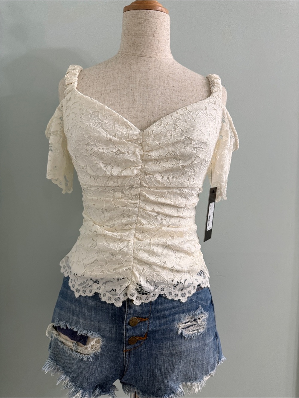 New W/ Tags Marciano White Lace Cutout Sleeve Top XS
